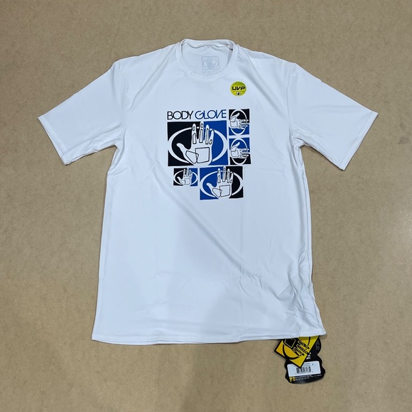 NEW Body Glove Mens White Rash Guard Short Sleeve Shirt‎ UV Protection Small - Picture 1 of 7